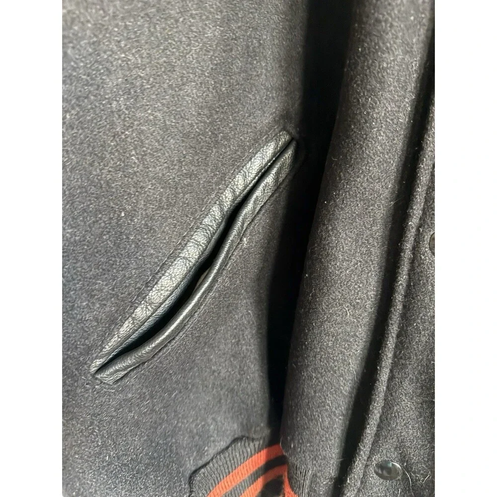 Vintage DeLONG Varsity Jacket 3XL Black Red Leather Sleeves USA Made - Picture 4 of 6